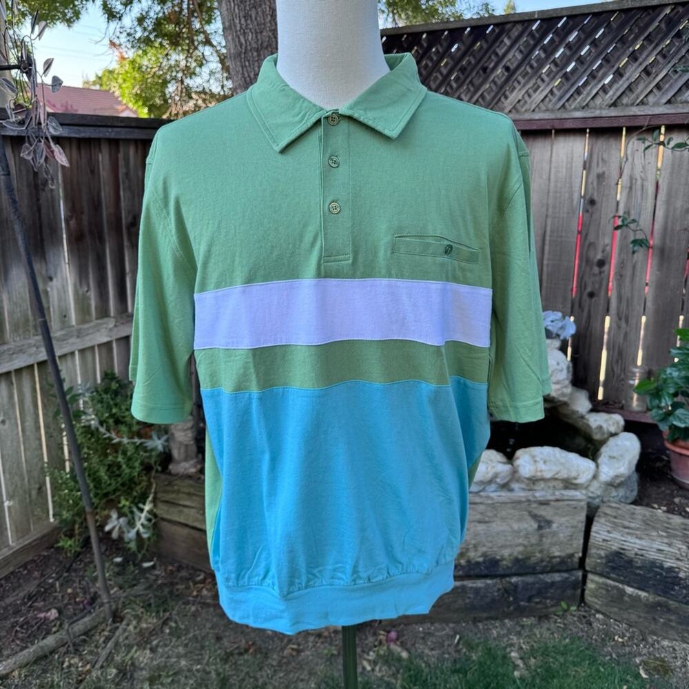 Vintage Haband Casual Joe Multicolor Short Sleeve Polo Shirt Mens Size Large